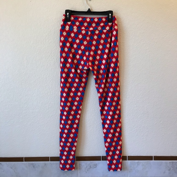 Lularoe Leggings Tights One Size Red White Blue Geo Star - Picture 5 of 10